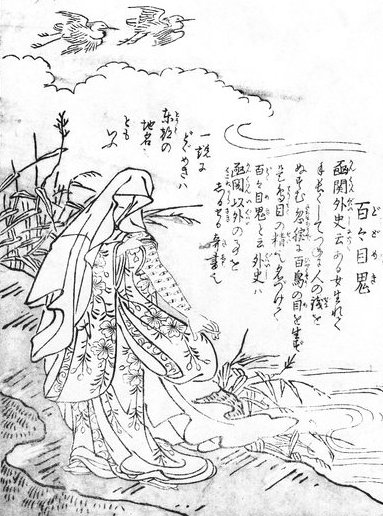 鳥山石燕『今昔画図続百鬼』の百々目鬼。着物姿の女の腕に多数の目が並ぶ