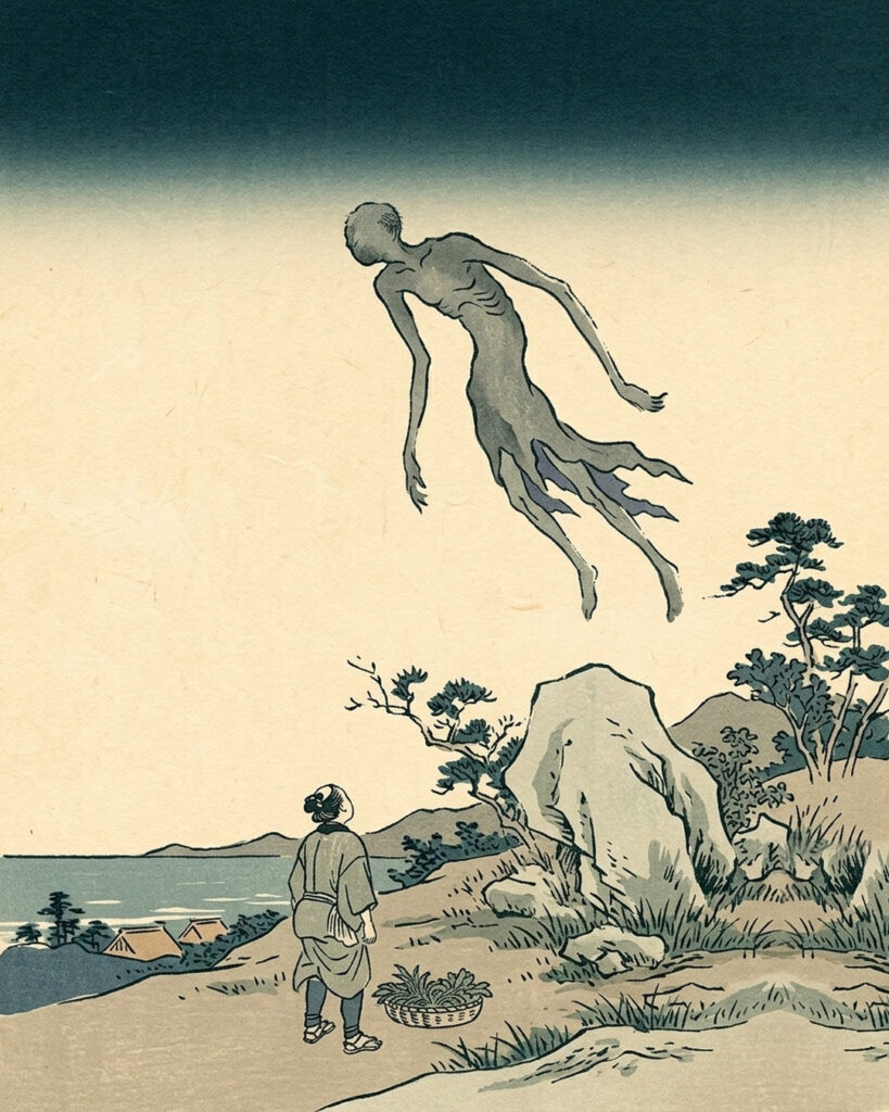 松前の飛ぶ怪物の浮世絵